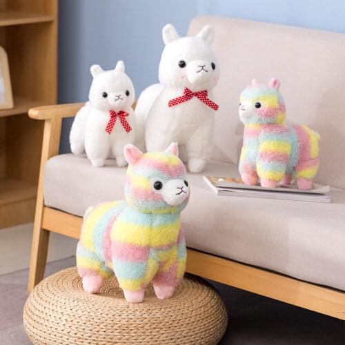 Kawaii Simulation Rainbow Alpaca Plush Toy Japanese Alpaca Soft Stuffed Sheep Llama Animal Dolls Home Decor Dolls for Kids Girls