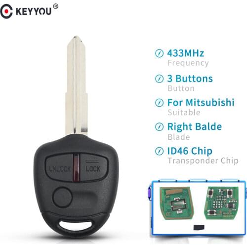KEYYOU 2 Buttons Car Remote Key 433MHZ for MITSUBISHI Outlander Pajero Montero Triton ASX Lancer MIT11 Blade Auto Key ID46 Chip