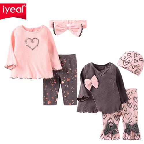 IYEAL Infant Baby Girl Sets Long Sleeve T-Shirt Tops With Bow Flower Pants With Headband Outfits Toddler Newborn Girl Clothes