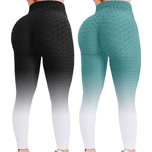 2PC Womens Push Up Leggings Bubble Hip Lifting Exercise Fitness Running High Waist Plus Size Yoga Sport Pants ropa mujer E2