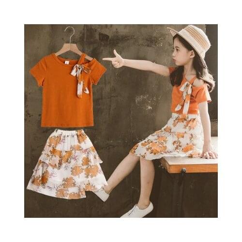 5-10 year old girl suit summer dress new childrens short sleeve graffiti printing casual two-piece children girl suit