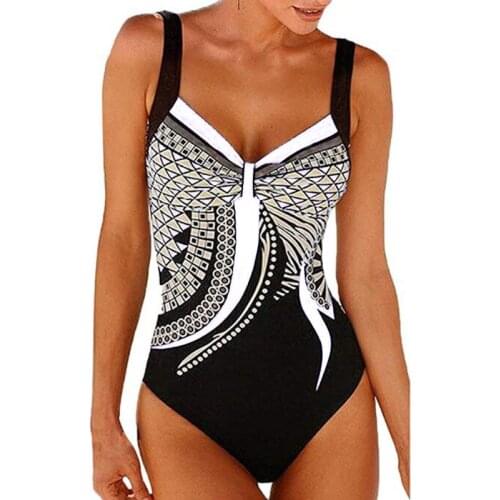 Swimwear Women 2019 One Piece Swimsuit Vintage Retro Bathing Suits Backless Swimming Suit for Beachwear Plus Size Monokini M-2XL