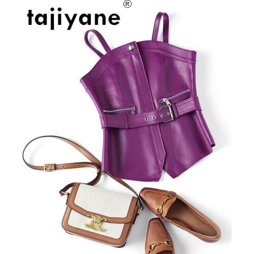 Tajiyane Korean Style Women Real Sheepskin Sleeveless Jackets Womens Vests Genuine Leather Vest Cloth Chaleco Mujer TN2895
