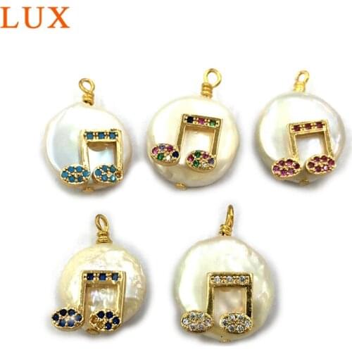 LUX Natural micro cubic zirconia paved freshwater Pearls Pendant music notes CZ Pave connector for bracelet necklace DIY Making