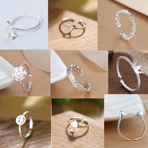 Fashion 925 Sterling Silver Star Cat Geometric Rings for Women Wedding Jewelry Adjustable Rings Anillos jz548