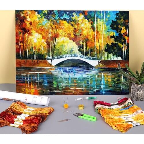 White Bridge Printed Canvas 11CT Cross-Stitch Embroidery Kit DMC Threads Sewing Handmade Knitting Craft Counted Different