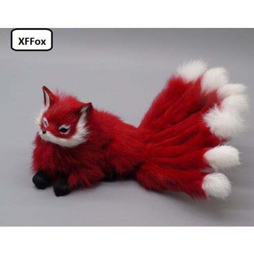 New real life lying fox model plastic&furs simulation red nine-tail fox doll gift about 17x11cm xf2310