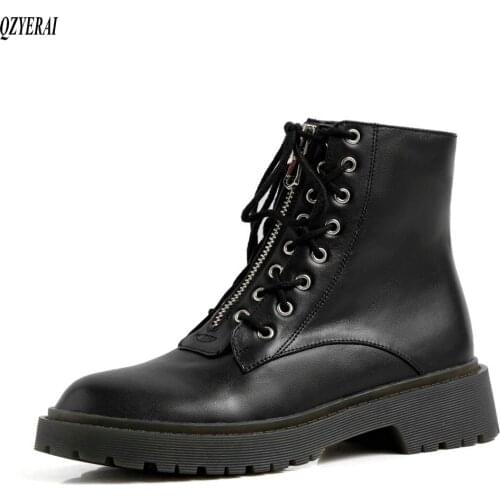 New autumn/winter 2020 Genuine leather Female boots Martin boots The high quality Black white lace-up Womens shoes