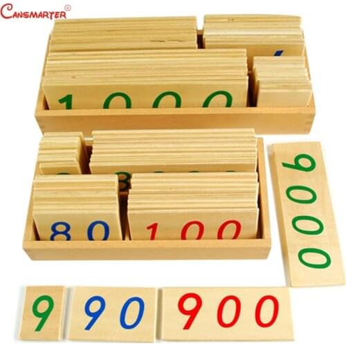 Montessori Teaching Toys 1-9000 Wooden Number Cards With Box Kids Children House Educational Materials Toy Beech Wooden