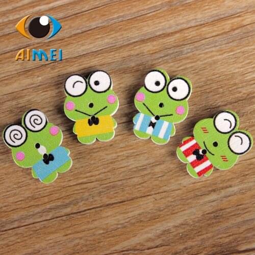 Wholesale/retailed 50pcs/lot Frog painting Wooden painting buttons for children clothing DIY gift Decoration Card