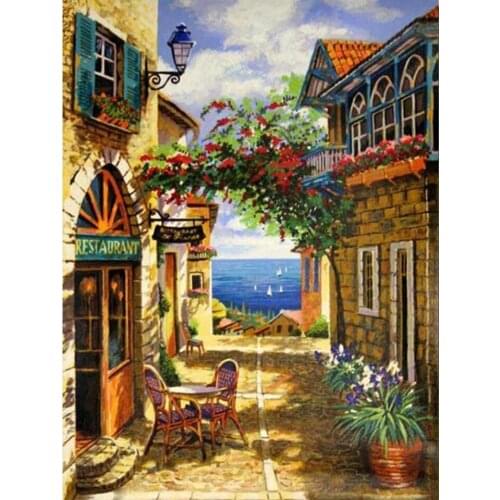 Landscape Street Flower Scenery Cross-Stitch Set DIY Embroidery Handicraft Handiwork Handmade Hobby Design Room Decor Home Decor