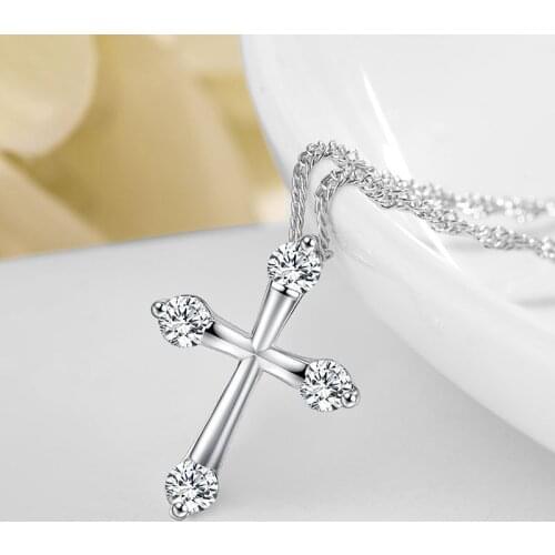 Popular Cross Pendant Necklace Crystal Silver Plated Chain Womens Jewellery Gift