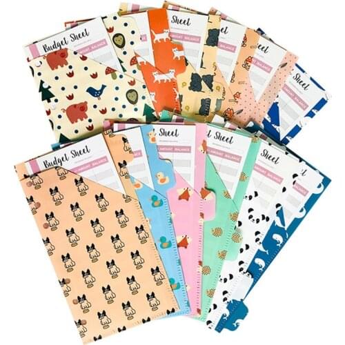 Pvc perforated cash budget envelope frosted translucent animal print strap binder set