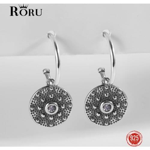 925 Sterling Silver Hoop Earrings Zircon Round Bead Oxidized Silver Earrings for Women Personality Fashion Ear Jewelry