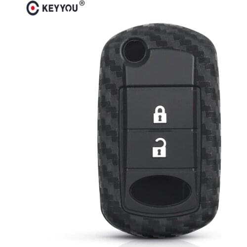 KEYYOU Carbon Fiber Remote Flip Silicone Key Case Fob For Land Rover Range Rover Sport LR3 Discovery 3 Buttons Cover