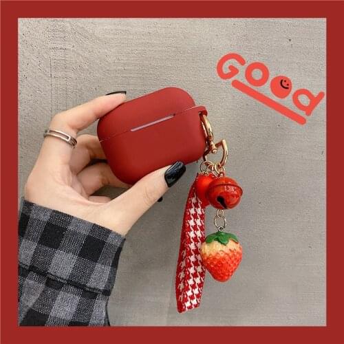 Cute Sweet Strawberry Love Heart Keychain For Apple Airpods Pro 3 Fundas Silicone Bluetooth Earphone Case for AirPods 2/1 Cover