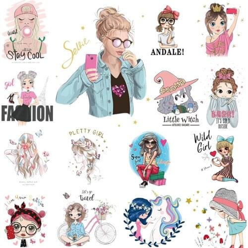Fashion Girl Heat-Transfer Iron on Transfers For Clothing Stickers Applique Clothes Stickers on Clothing Washable Applique DIY