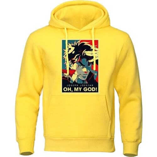 Jojo Bizarre Adventure Vintage Hoodies Joestar Joseph OH MY GOD Letter Hoodie Streetwear Men Brand Pullovers Sweatshirt
