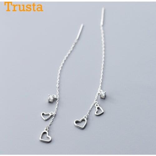 Trustdavis Minimalist 925 Sterling Silver Sweet Tassel Chain Hollow Heart CZ Drop Earring For Women Wedding Fine Jewelry DA1038