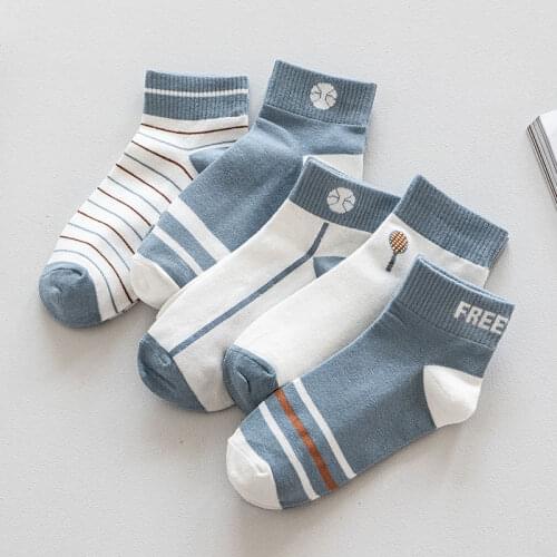 Unisex Spring Summer Blue Cartoon Woman Socks Cotton with Cartoon Ball Funny Stripe Socks Women 62302