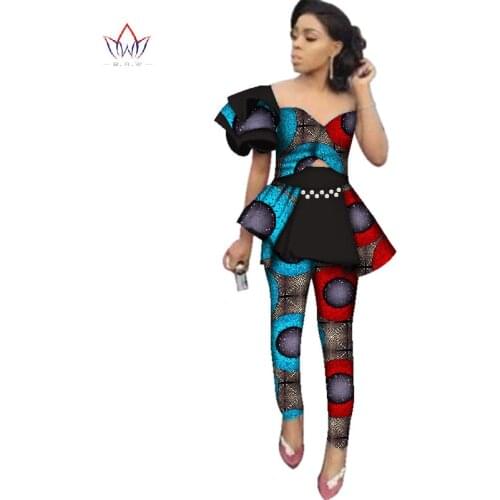 In stock 2 piece outfits for women Dashiki Africa Clothing for Women Bazin Crop Top and Pants African Traditional Clothes WY3175