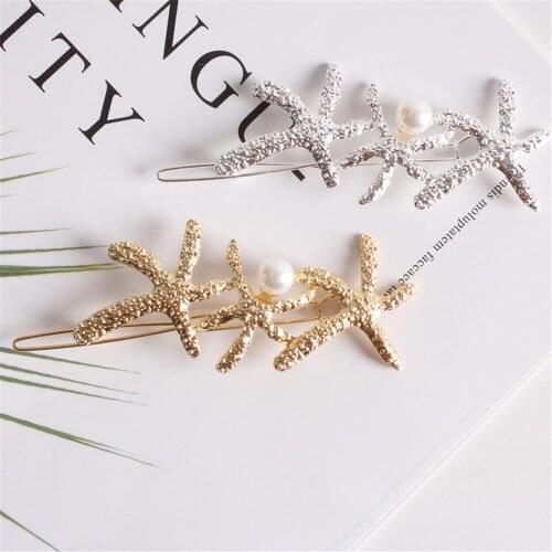 2019 Fashion Full Crystal Pearl Starfish Hairpin Hair Barrettes Accessories Large Rhinestone Hair Clips Headwear For Women Girls