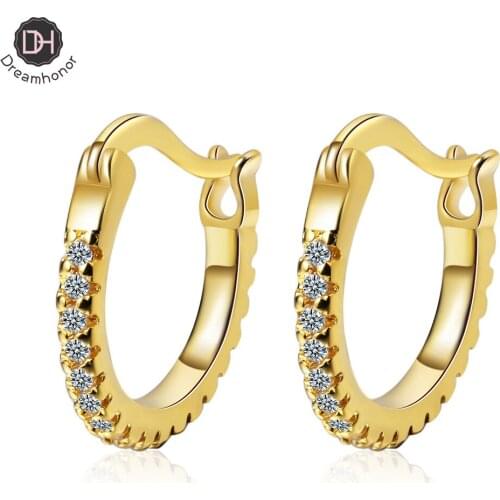 Dreamhonor 2021 Hot Sale Fashion Style 925 Silver Single Row Zirconia Crystal Circle Hoop Clip Earrings For Woman Jewelry