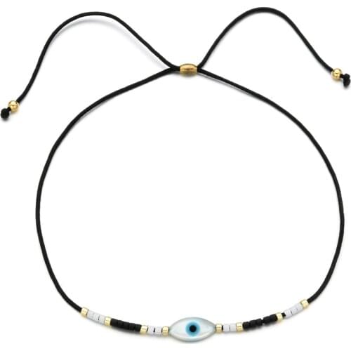 ZMZY Boho Miyuki Beads Charm Wish Evil Eye Bracelet Women Adjustable Black Cord Lucky String Bracelets Femme Fashion Jewelry