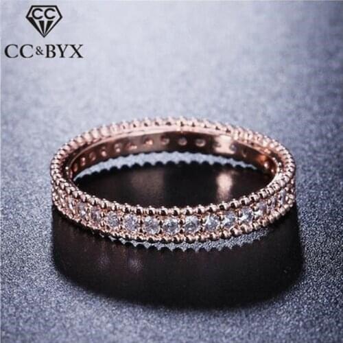 Full Crytal Ring Rose Gold color Simple Classic Wedding & Engagement Rings for Women Made With AAA CZ CC197