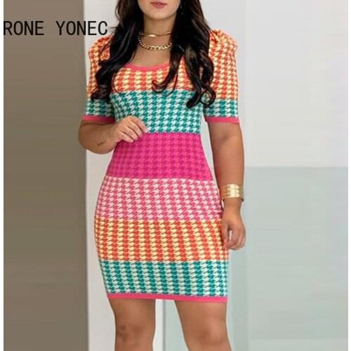Women Casual Colorblock Bird lattice Above Knee Bodycon Dress