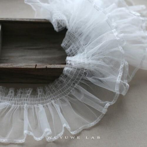1M White Pleated Mesh Elastic Stretch Lace Trims Fabric for Sewing Carft Dress Skirt Cuff Neckline Material DIY 15cm Wide