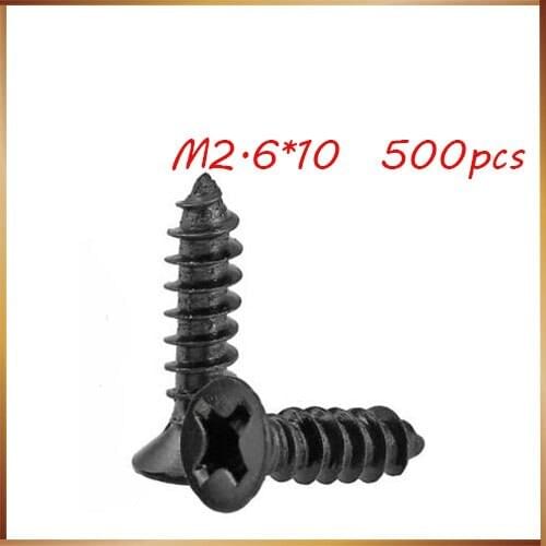 100pcs Black small flat countersunk head tapping screw self tapping screws M2.6*10
