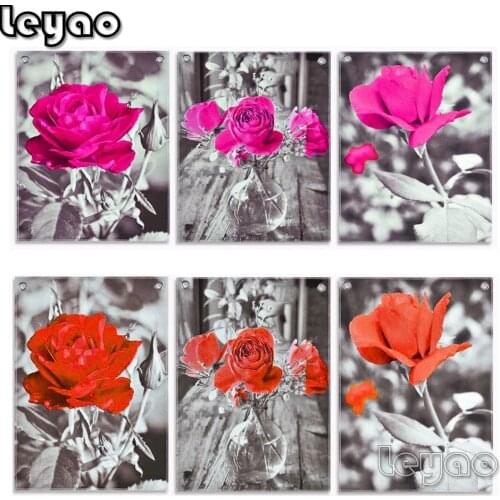 3 Pieces Rose Flower Red, green,purple,Teal Floral diamond paintings, Black and White Flowers diamond embroidery for Room decor