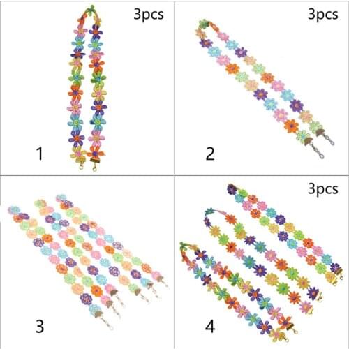 3Pcs Face Mask Holder Lanyard Embroidery Colored Floral Strap with Metal Clips Eyeglass Anti-Lost Chain Rope Necklace