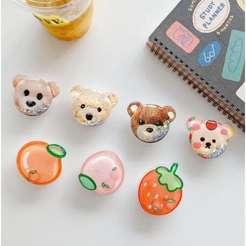 Epoxy Phone Holder Cartoon Animals Fruit Airbag Folding Phone Holder Stand Grip Finger Ring Support Accessories Jewelry Gifts