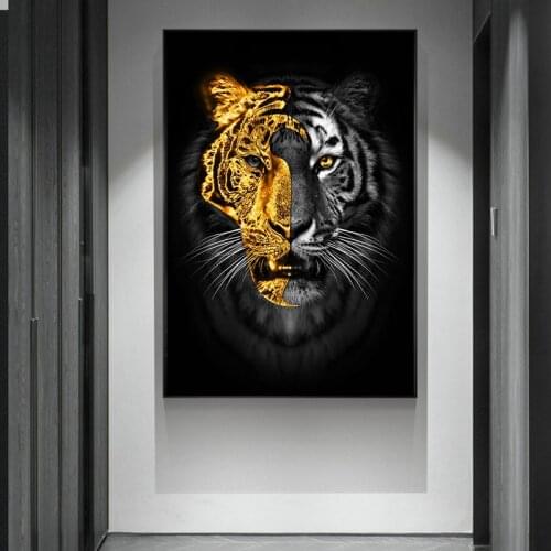 Abstract Gold Black Tiger Canvas Paintings Animals Art Posters and Print Modern Wall Art Picture for Living Room Home Decoration