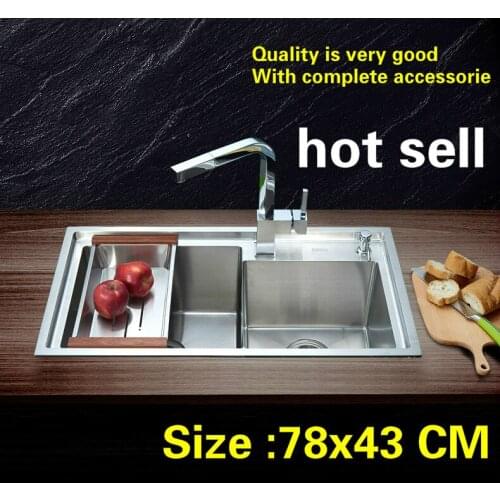 Free shipping Household vogue kitchen manual sink double groove wash the dishes durable 304 stainless steel hot sell 78x43 CM