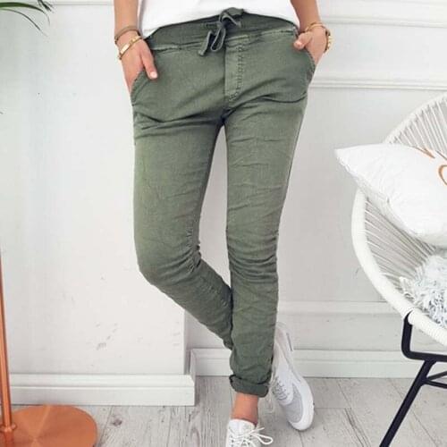 Bigsweety Fashion Elastic Waist Drawstring Trousers Autumn Skinny Women Pencil Pants Casual Women Ankle Length Pant With Pocket