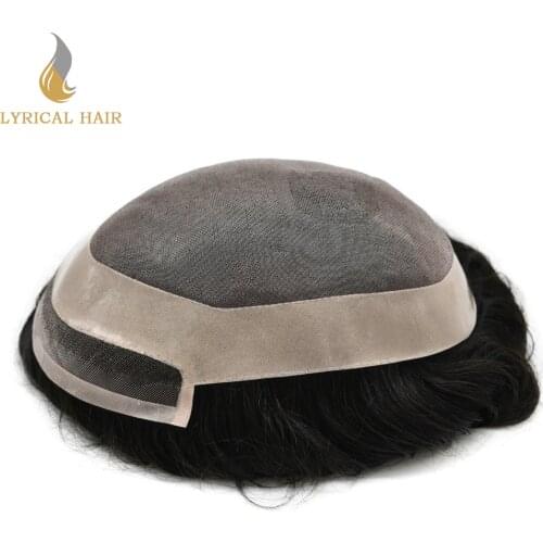 Black Human Hair System Fine Mono Mens Toupee Welded Mono Lace Indian Remy Human Hairpieces Druable PU Replacements for Men