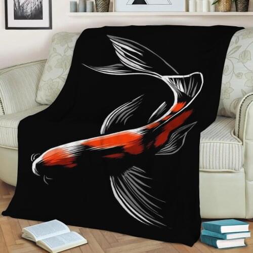 Black Japanese carp Flannel Throw Blanket 3D Printed Keep Warm Sofa Child Blanket Home Decor Textiles Dream Family Gift