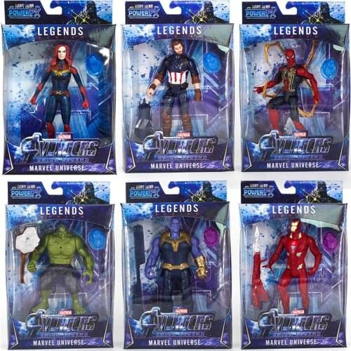 Disney The Avengers 4 Action Figures LED Light Groot Hulk Thanos Spider Man Thor Black Panther Dolls Model Kids Toys Gift