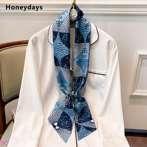 Designer Fashion Geometric Pattern Long Silk Scarf Ladies Decorative Scarfs Silk Scarves for Bag Hair Ribbon Stewardess Necktie