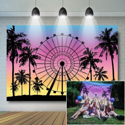 Sunset Summer Party Backdrop Beach Sea Photography Adult Child Background Props Ferris Wheel Camping Kids Baby Photo Studio