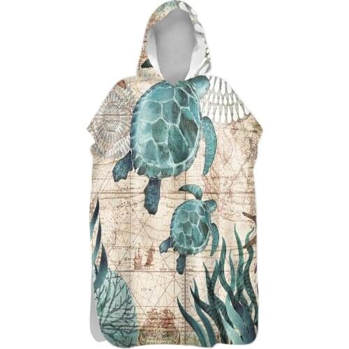 New Ocean Sea Turtle Printed Hooded Bathrobe Cloak Bathrobe Beach Towels Bathroom Bath Towel