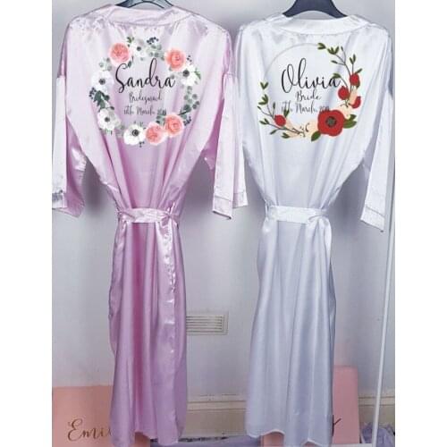 Personalize Bridal robes with greenery, Greenery Bridal Robe, satin bridesmaid robe, maid of honour robe, custom wedding robe