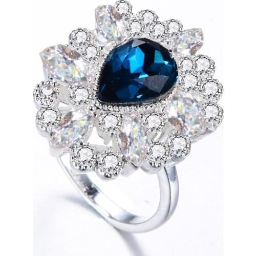 YaYI Fine Jewelry Fashion Princess Cut Claw Set Blue Cubic Zirconia Silver Color Engagement Wedding Party Lovers Womans Rings