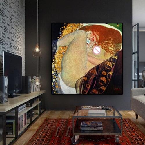 Danae By Gustav KlimtReproduction Oil Painting on Canvas Art Scandinavian Posters and Prints Cuadro Wall Picture for Living Room