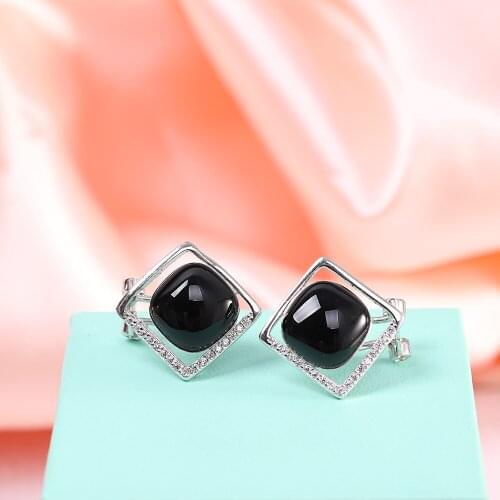 MetJakt S925 Sterling Silver Black Agate Fashion Personality Wild Lady Ear Clip