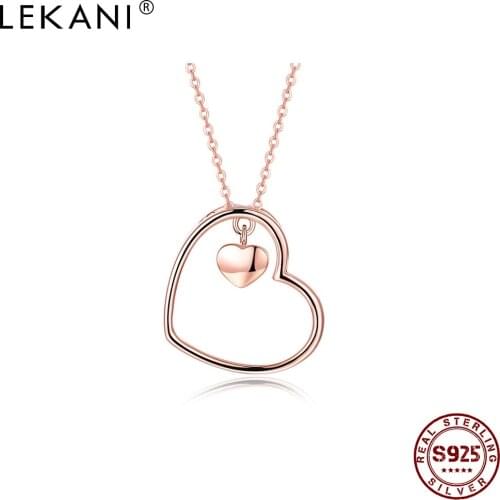 LEKANI Minimalist 925 Sterling Silver Hollow Heart Necklaces Pendant For Women Trendy Rose Gold Color Necklace Romantic Gift