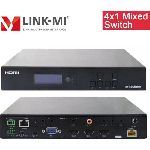 LINK-MI 4x1 Type-C VGA HDMI Mixed Input Switch 4K@60Hz YUV4:4:4, 70M, 18G, HDR10 HDBaseT Support Analog/SPDIF audio extraction